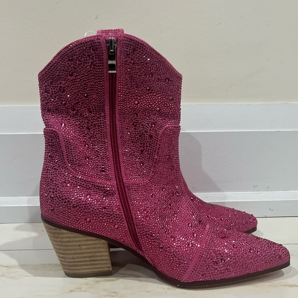 Women’s rhinestone cowboy style heeled boots sz 9 (pink) - Picture 5 of 13